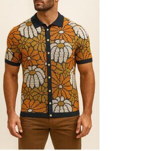 NEW Massive Luxury Sweater Men XL Wild Floral Crochet Knit Polo Shirt NWT